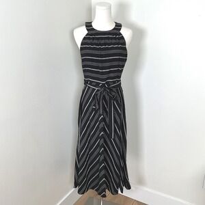 Tommy Hilfiger Black White Stripe Halter‎ Maxi Dress Belted Size 2